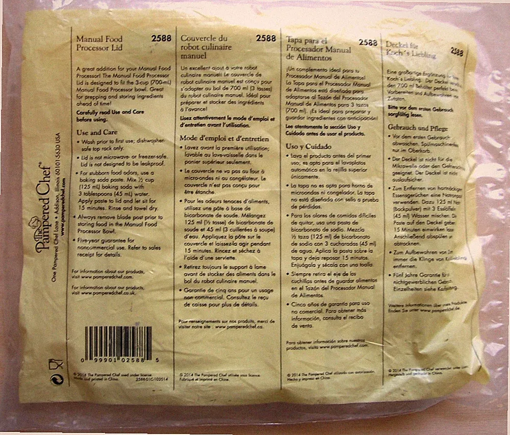 Pampered Chef Manual Food Processor Lid #2588 New