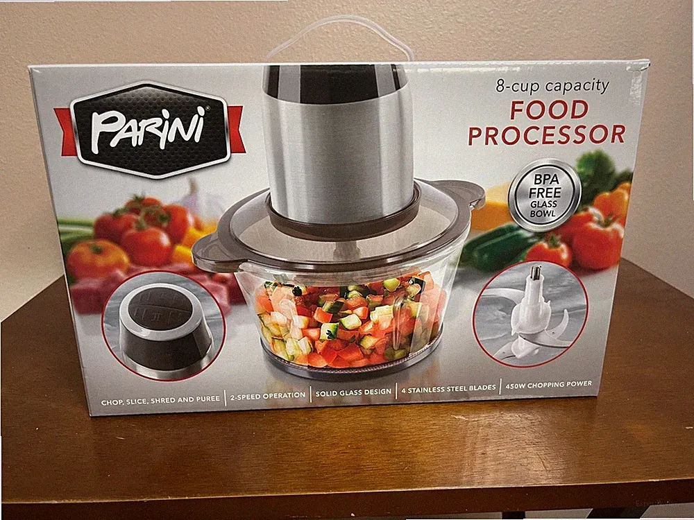 Parini 8 Cup 2 Speed Food Processor New In Box Stainless Steel Blades