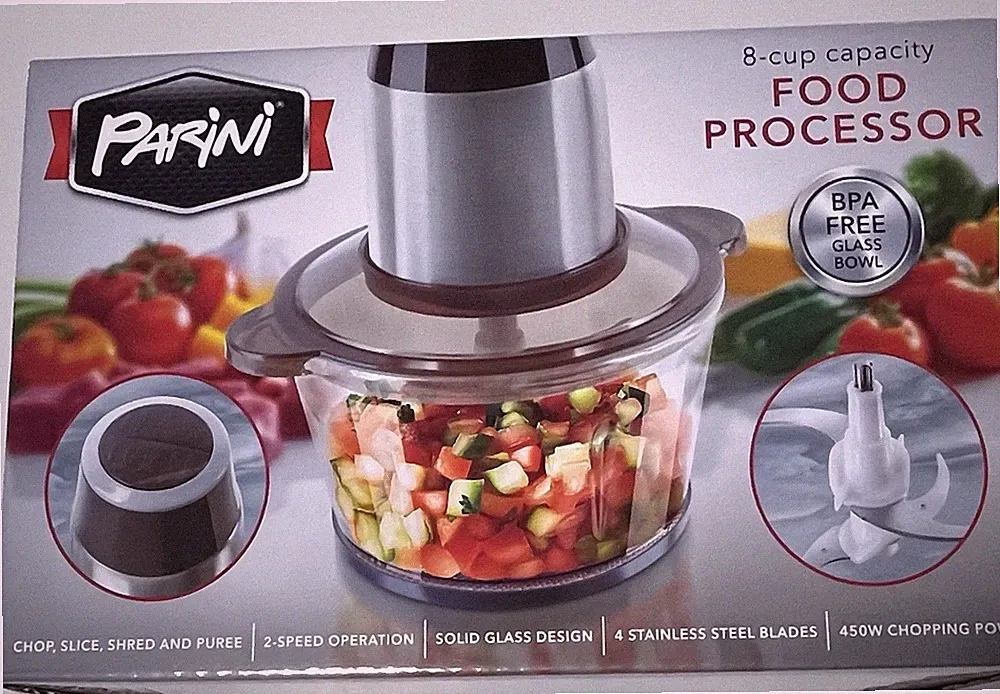 Parini 8-Cup Food Processor Glass Bowl BPA-Free 450W 2-Speed Pulse