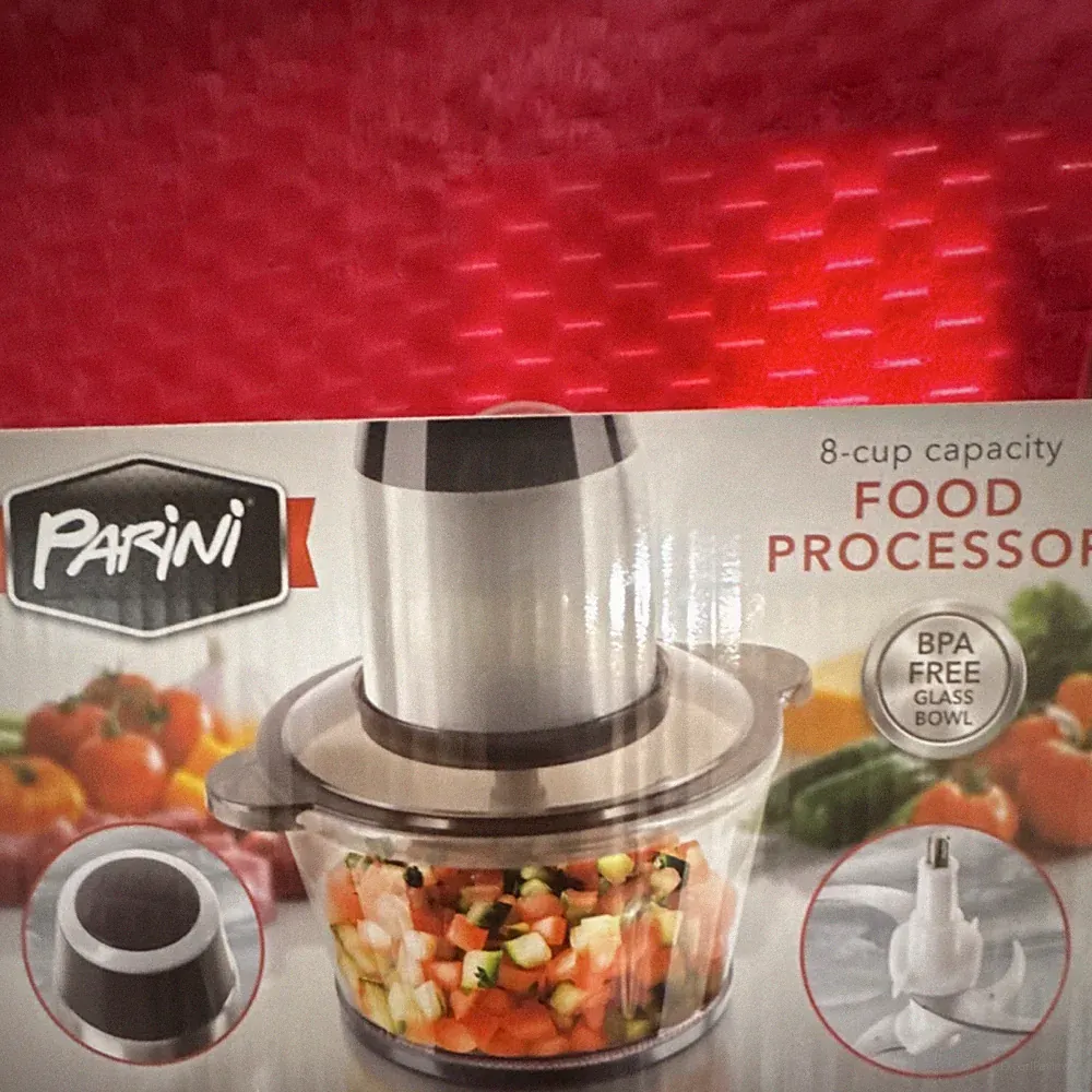 Parini 8-Cup Food Processor Glass Bowl Stainless Steel Blades BPA-Free 450W