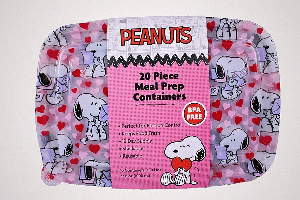 Peanuts Snoopy 20 Piece Meal Prep Food Storage Containers Valentine's Day Pink