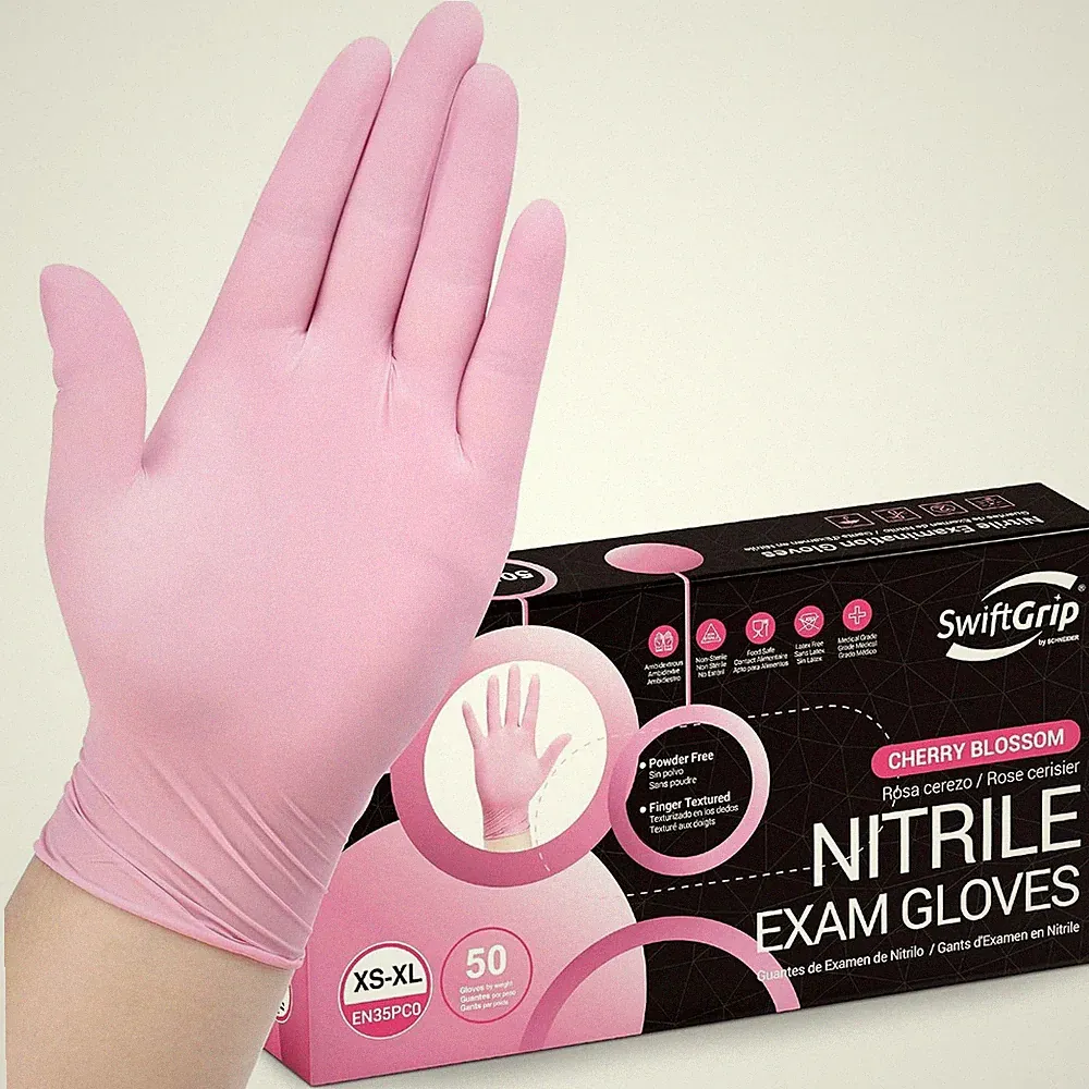 Pink Disposable Nitrile Gloves Medium 50 Box Powder Free Food Prep Salon Work