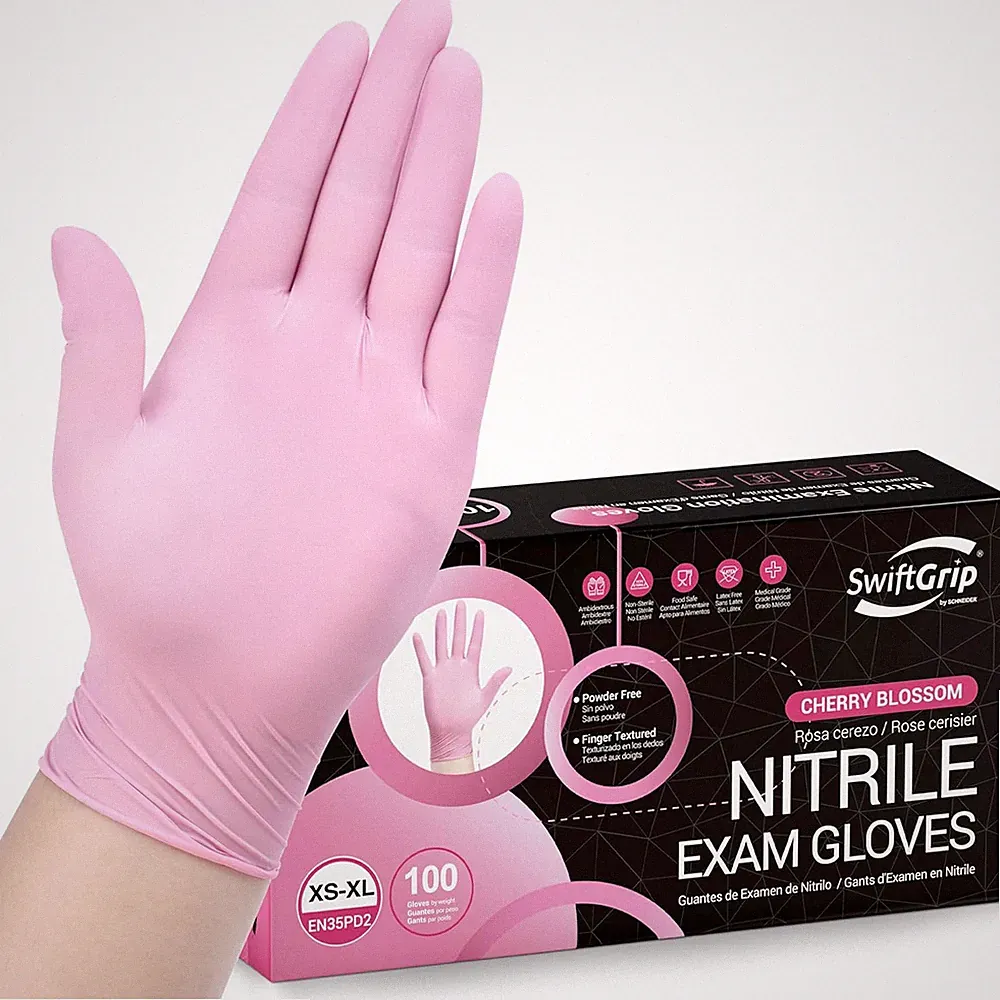 Pink Nitrile Disposable Gloves 3-mil Latex-Free Food Safe Medium 100ct for