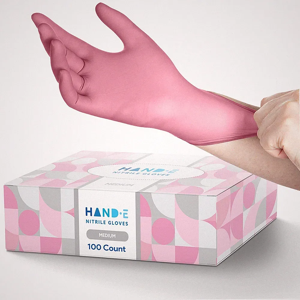 Pink Nitrile Disposable Gloves Medium 100 Count - Esthetician Nail Tech Micro...