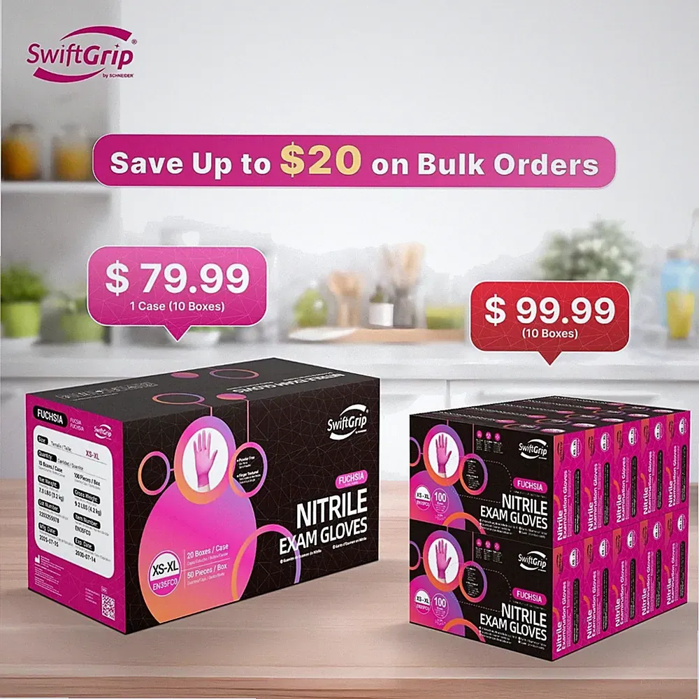 Pink Nitrile Gloves 3-mil - Food Grade, Waterproof - 1000 ct