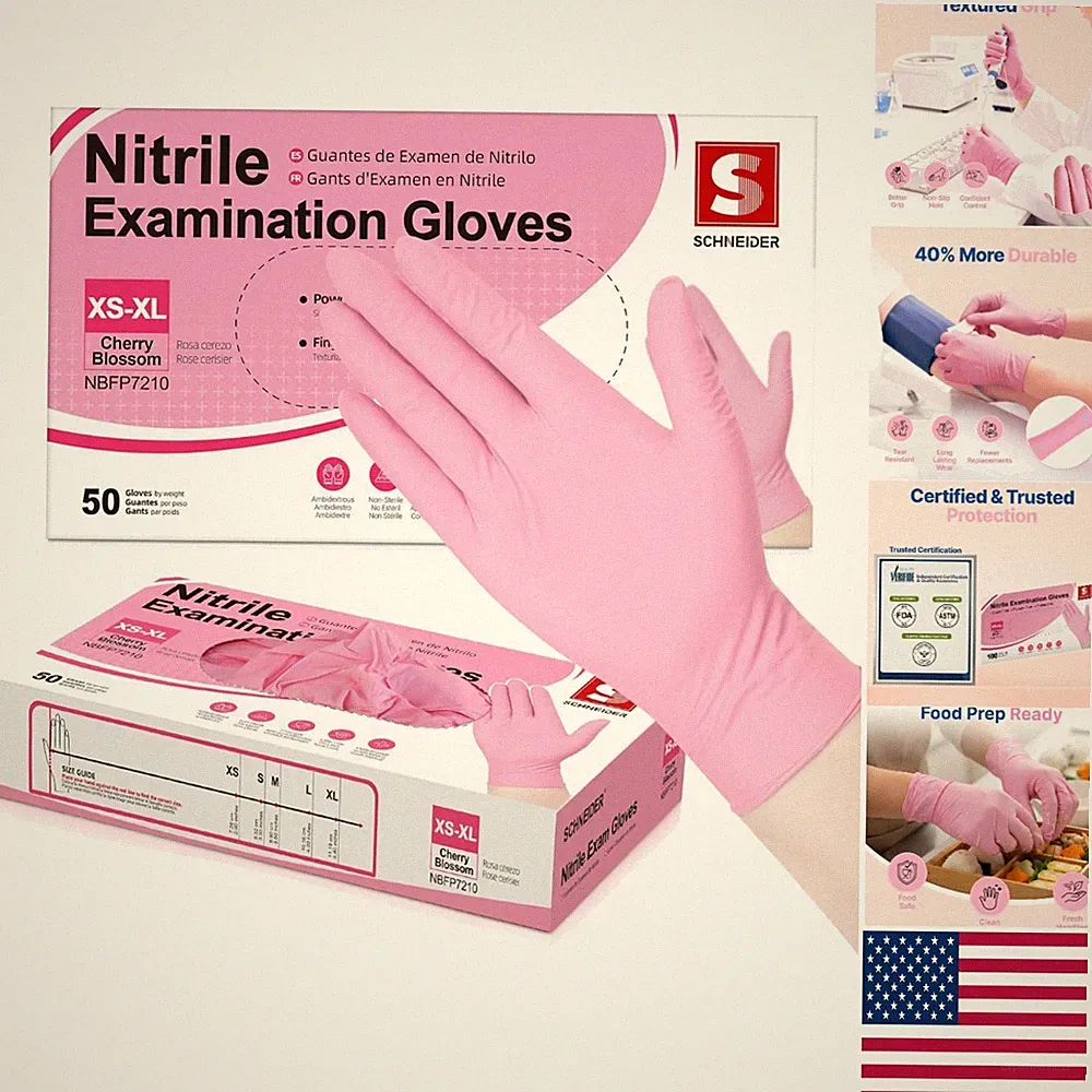 Pink Nitrile Gloves, X-Large Latex-Free Exam Gloves - 50 Count, Medical Grade