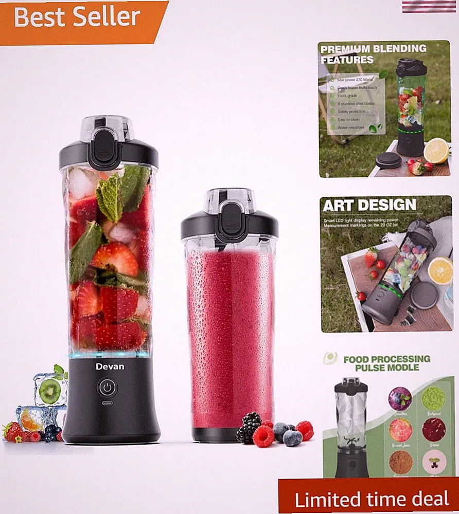 Portable Blender, Shakes and Smoothies Waterproof 20 oz BPA Free Blender Cup...