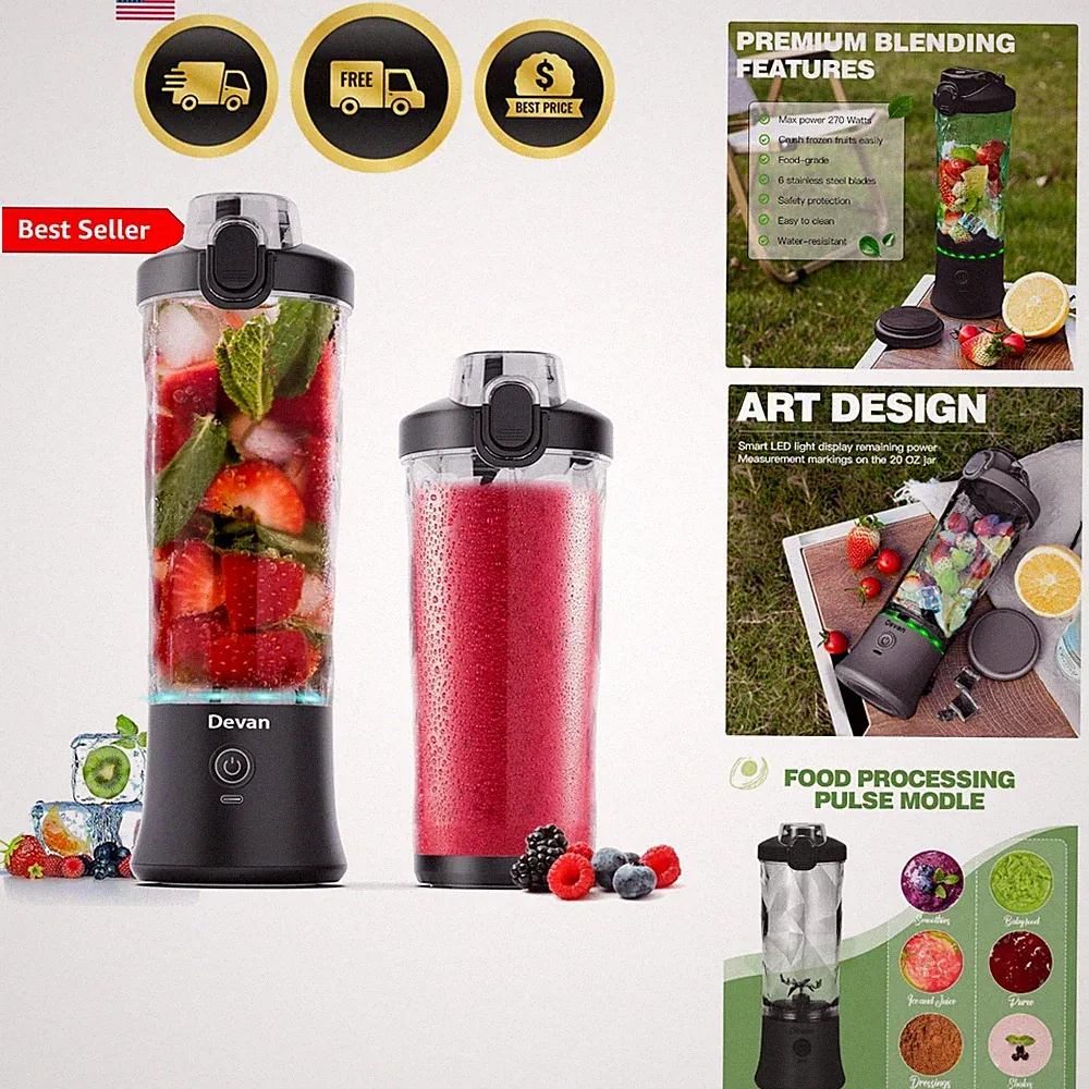 Portable Blender, Shakes and Smoothies Waterproof 20 oz BPA Free Blender Cup...