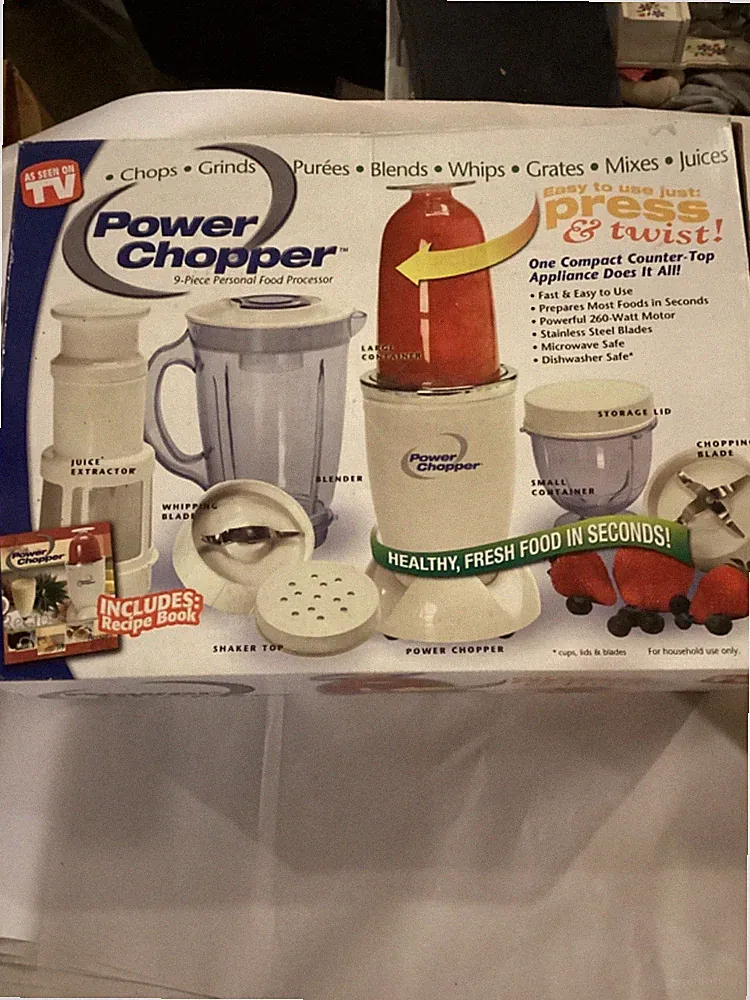 Power Chopper 9 Piece Personal Full Size Food Processor TV Power