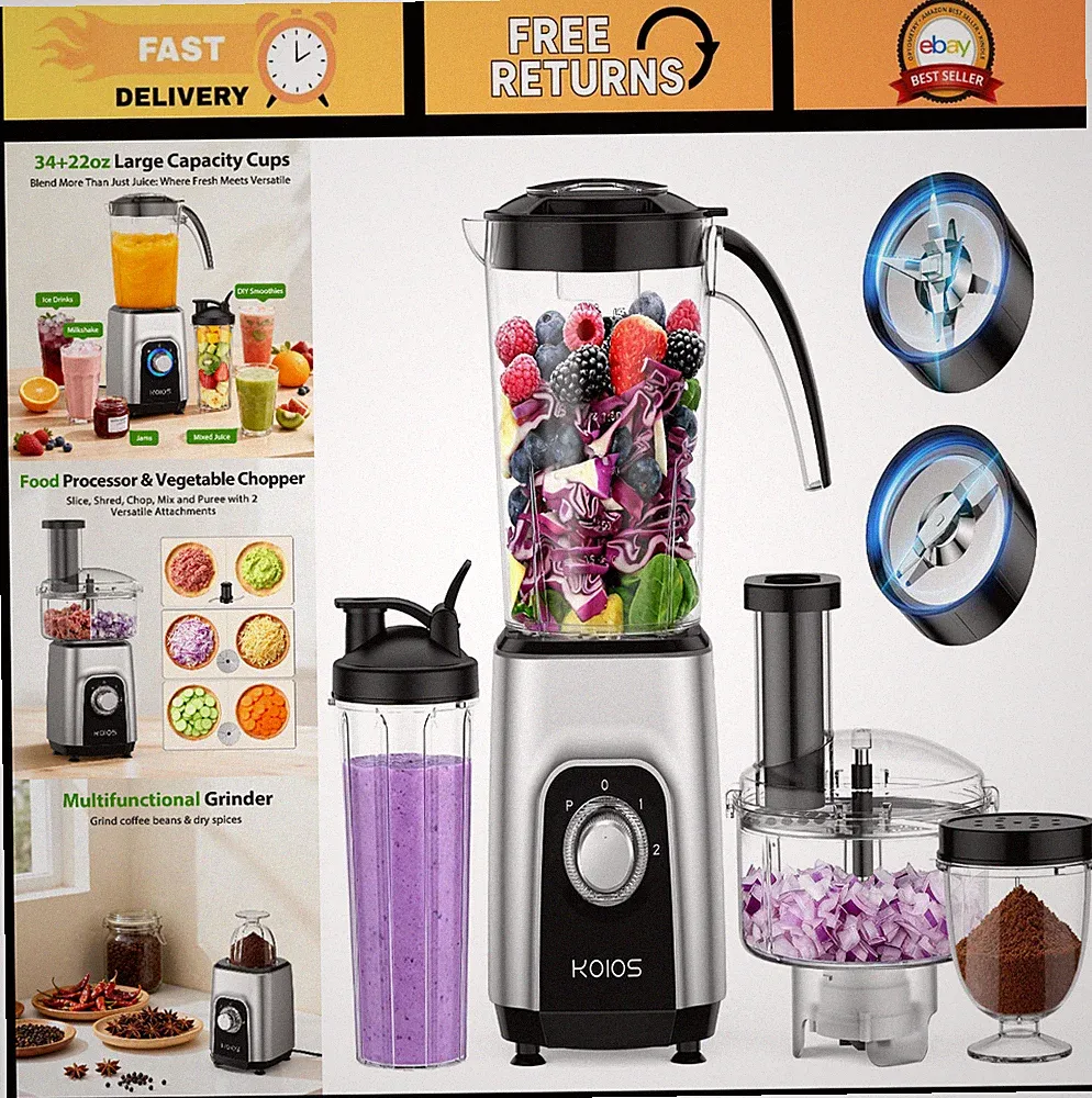 Powerful 1000W Blender & Food Processor Combo, 4-in-1 Kitchen System, BPA Free