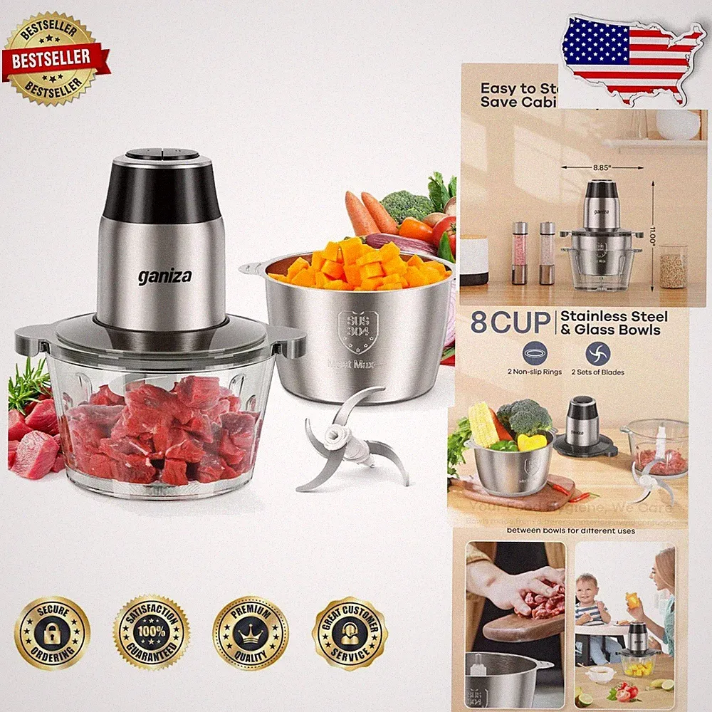 Powerful 450W Food Processor Electric Meat Chopper 2 Stainless Steel Blades
