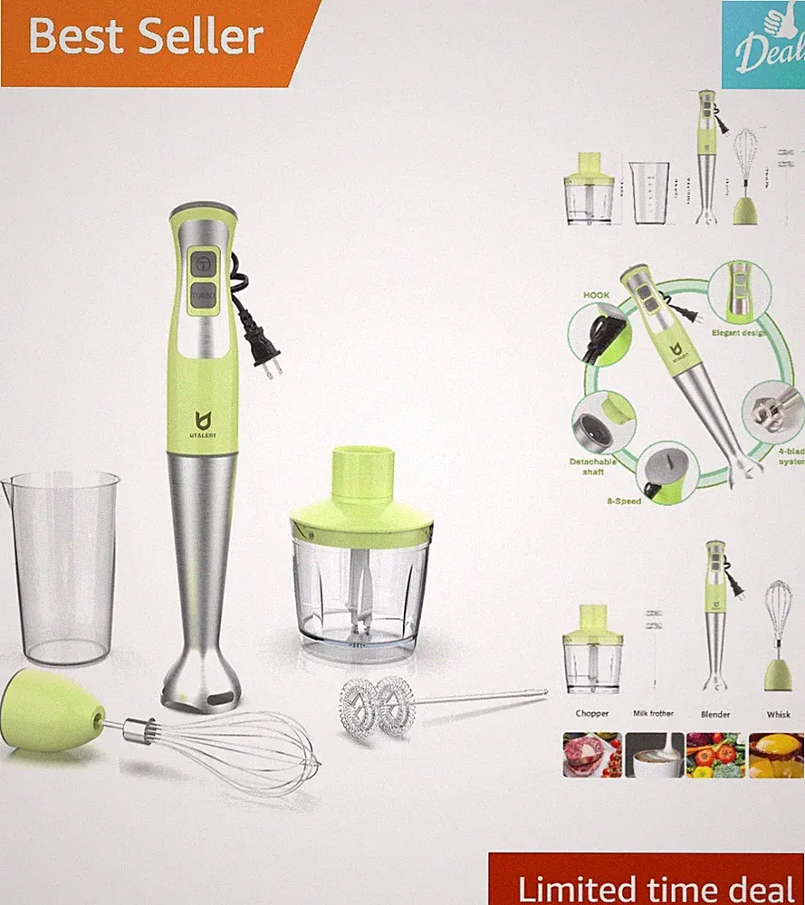Powerful 8-Speed Stick Blender with Detachable Attachments & 600ml Container