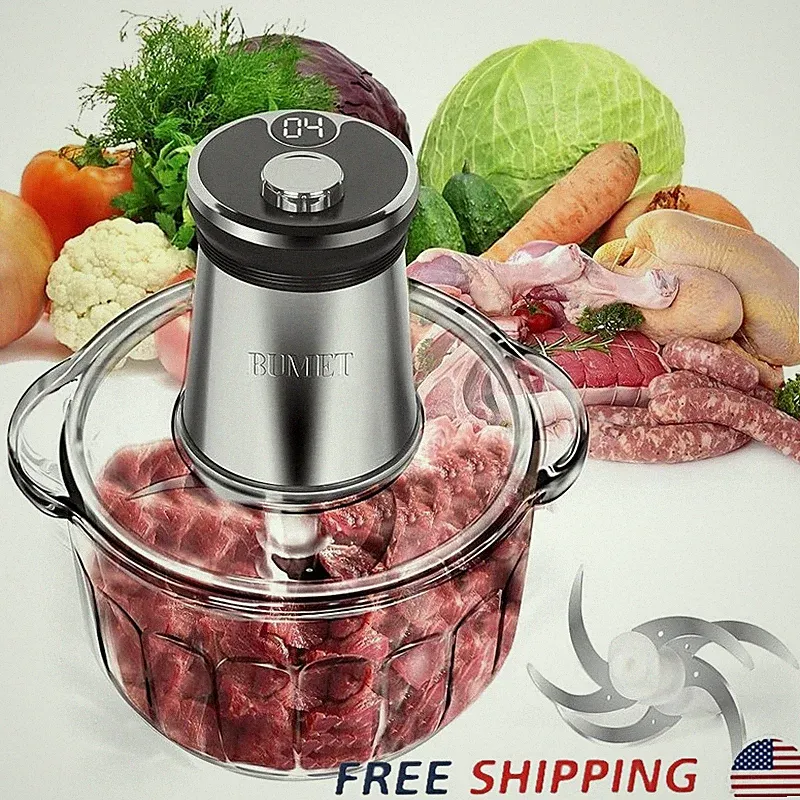 Powerful 850W Food Processor W/ LED Timer 4 Speed Settings & 16-Cup Glass Bowl