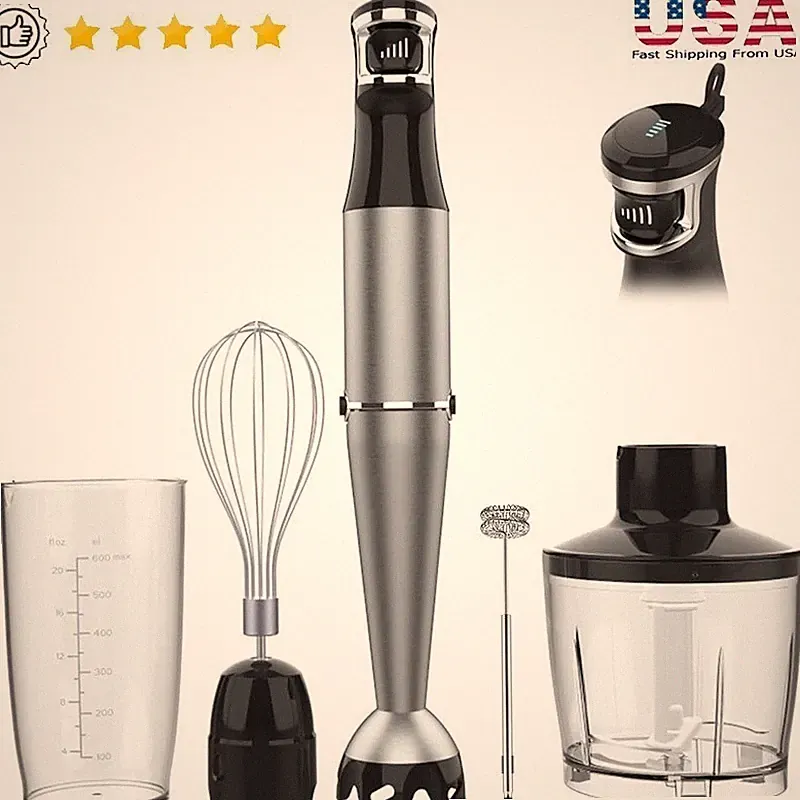 Powerful Immersion Blender Variable Speed Ergonomic Grip Food Safe Blade Guard