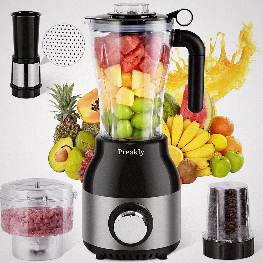 Preakly PR-006T Countertop Blender Food Processor Combo, 4 in 1 Kitchen Electric
