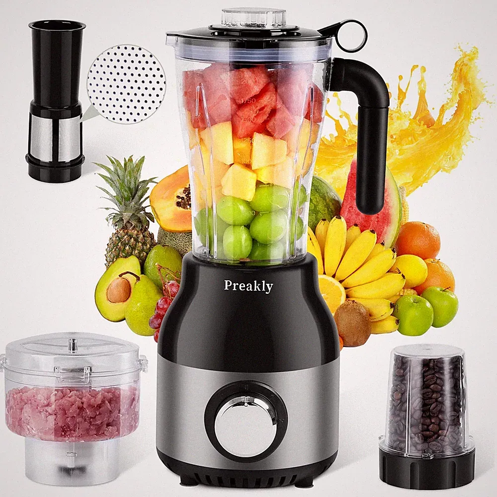 Preakly PR-006T Countertop Blender Food Processor Combo, 4 in 1 Kitchen Electric