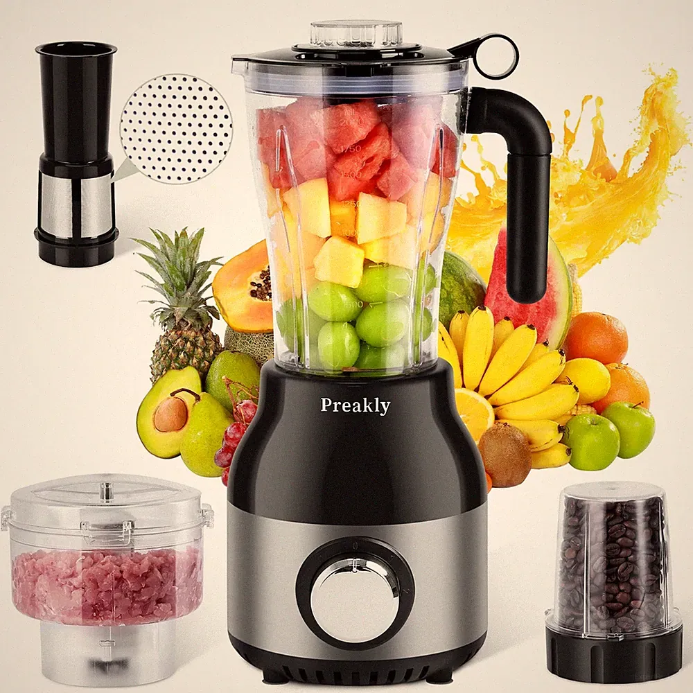 Preakly PR-006T Countertop Blender Food Processor Combo, 4 in 1 Kitchen Electric