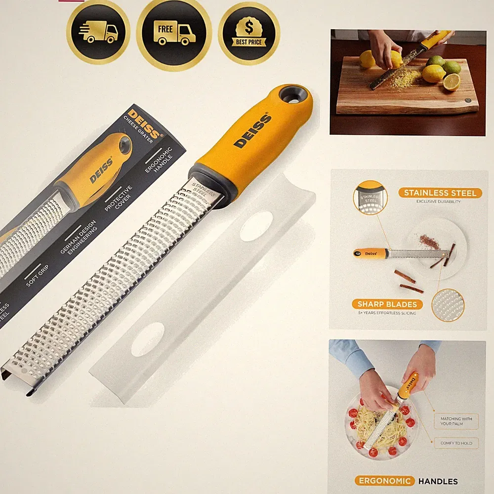 PRO Citrus Zester & Cheese Grater — Parmesan Cheese Lemon, Ginger, Garlic, Nu...