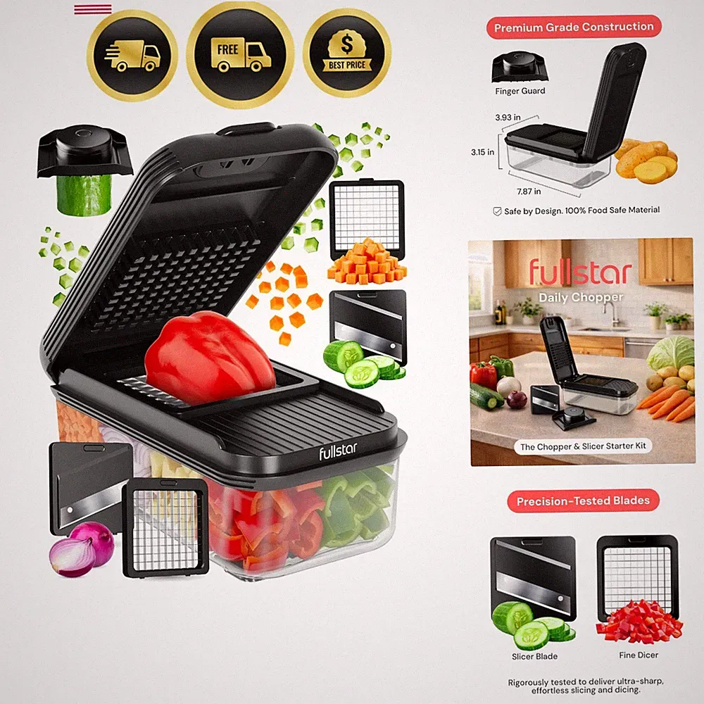 Pro Essential Vegetable Chopper - Space-Saving 2-in-1 - Food Chopper with Con...