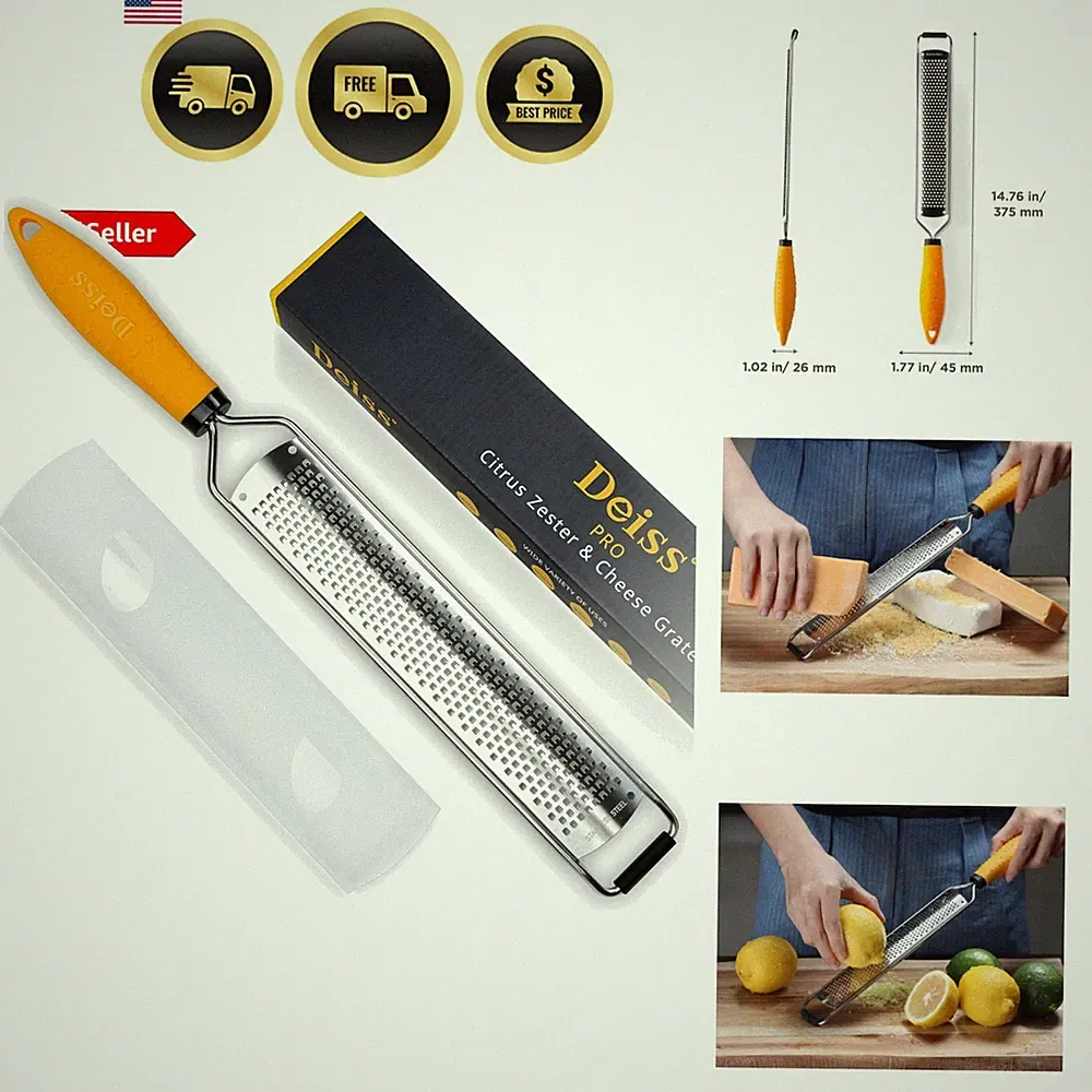 PRO Lemon Zester & Heavy Duty Cheese Grater & Vegetable Grater - Parmesan Che...
