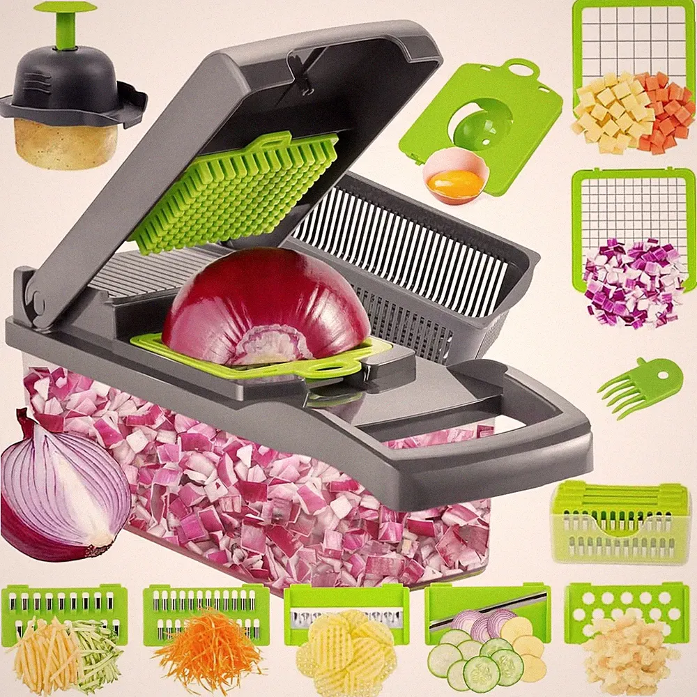 Pro Multifunctional Food Chopper - 13 in 1 Veggie Slicer, Dicer, Cutter for O...