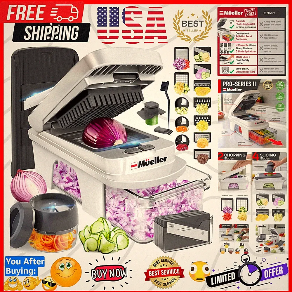 Pro-Series All-in-One, 12 Blade Mandoline Slicer for Kitchen, Food Chopper, V...