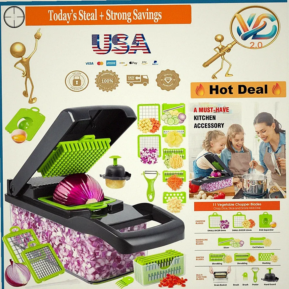 Pro Vegetable Chopper 14-in-1 Food Slicer Dicer with 8 Blades Gray
