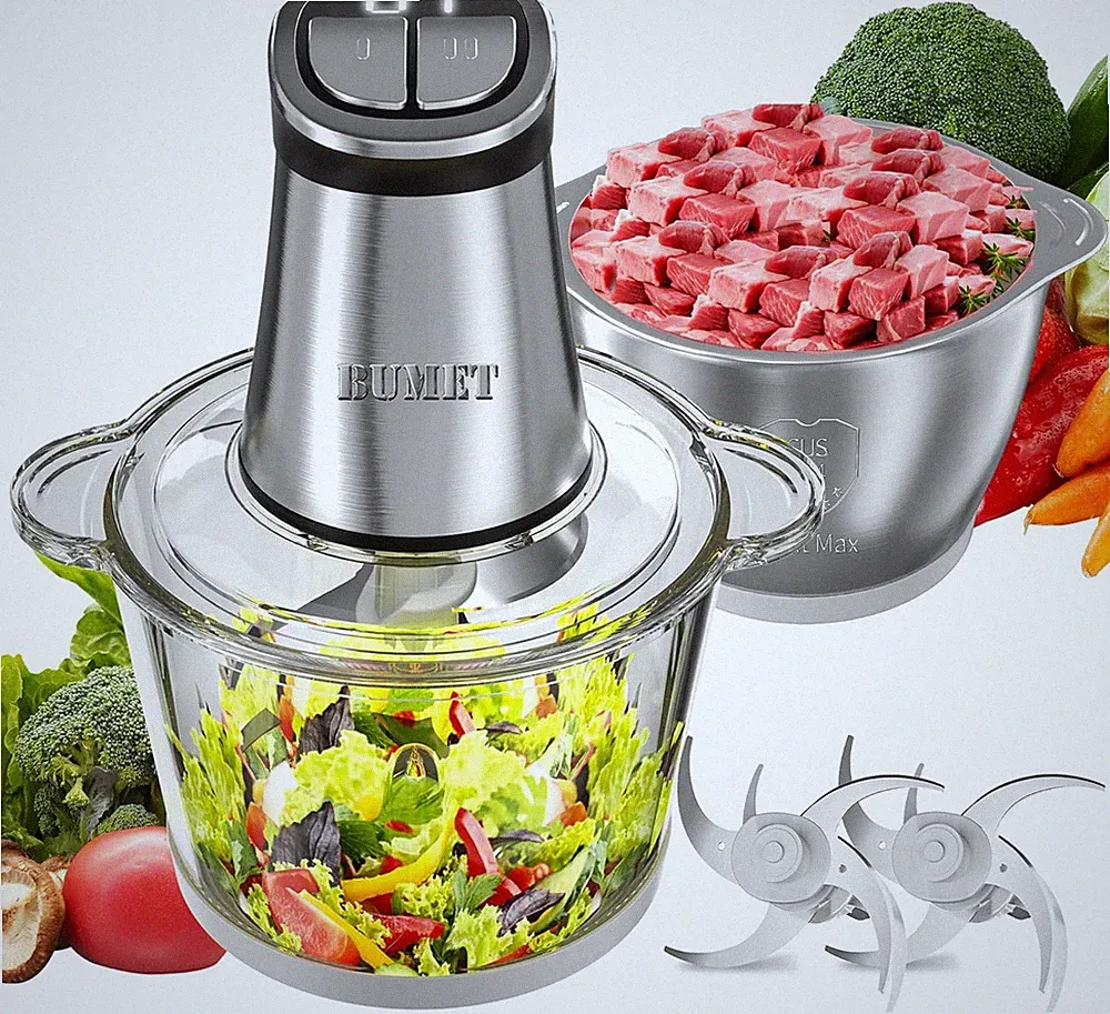 Procesador de alimentos eléctrico 800W, picadora de carne, 12 tazas, 6 cuchillas
