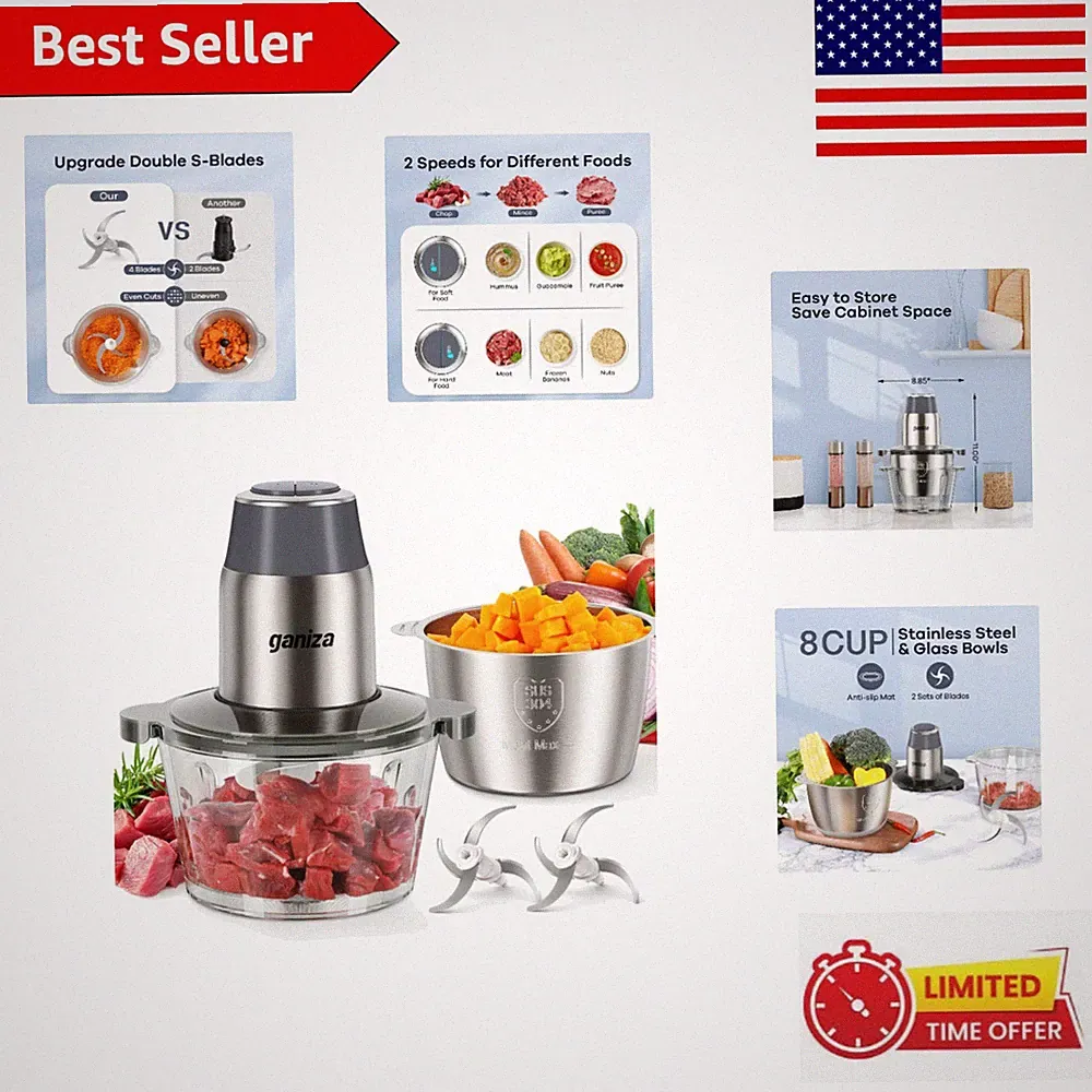 Professional 450W Food Processor with Dual Bowls & Overheating Protection System