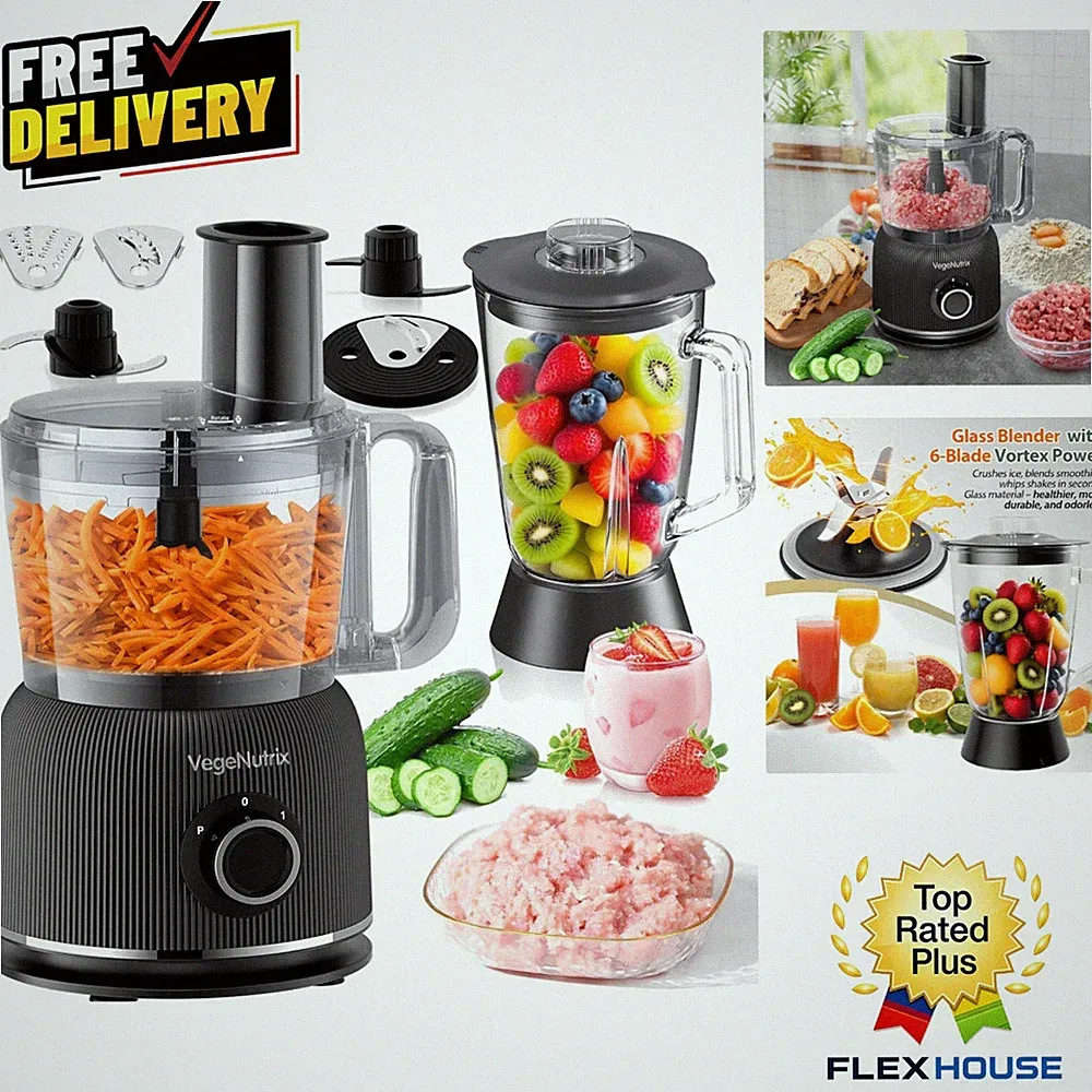 Professional Black Food Processor Blender Combo - 88oz Chopper, Durable Design