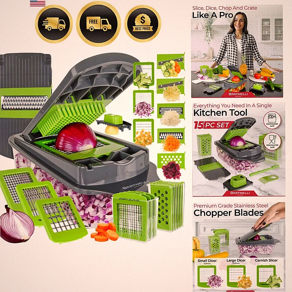 Professional Multifunction Vegetable Slicer & Chopper – 15 Piece Kitchen Tools