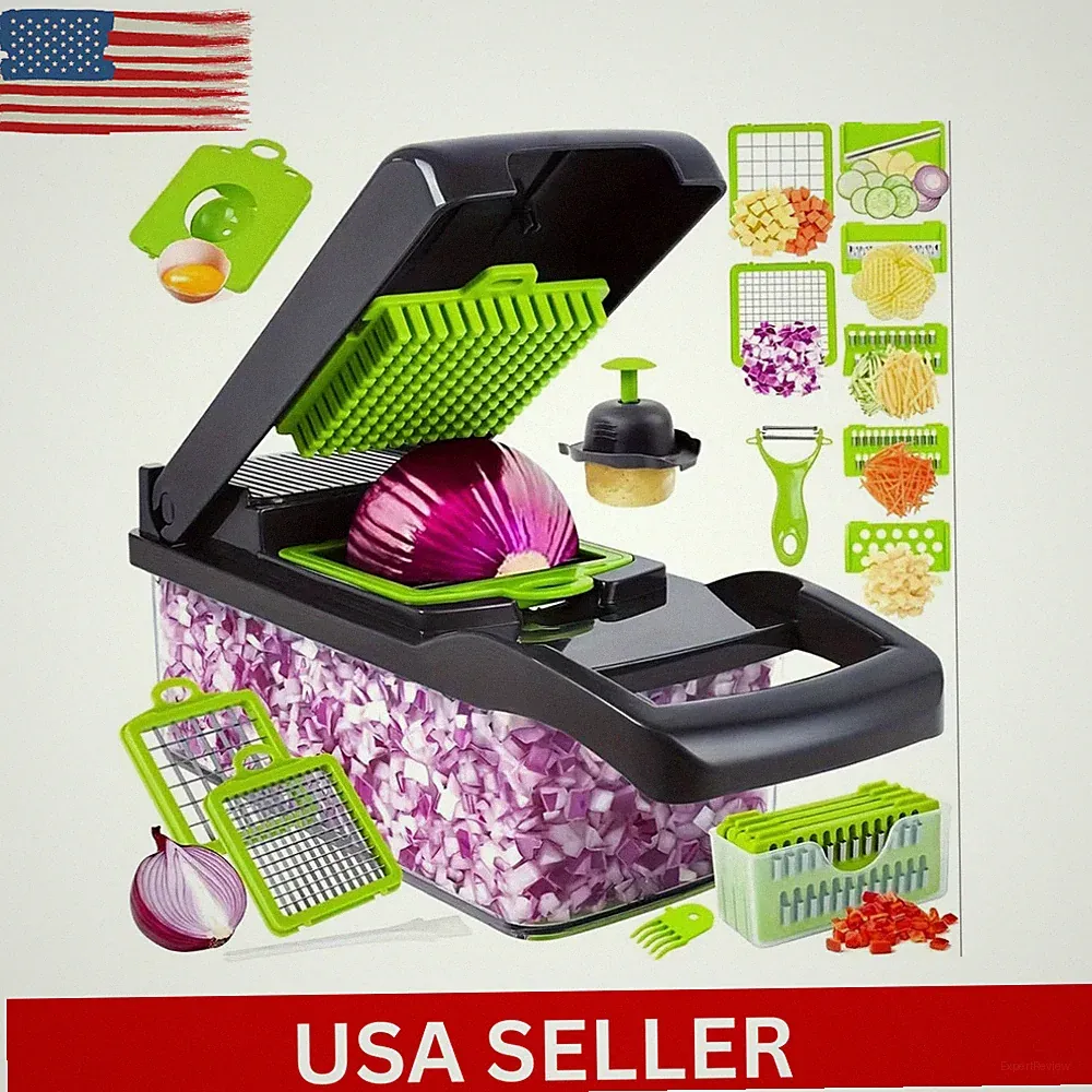 Professional Vegetable Chopper & Slicer, Multiple Blades, Manual Food Processor