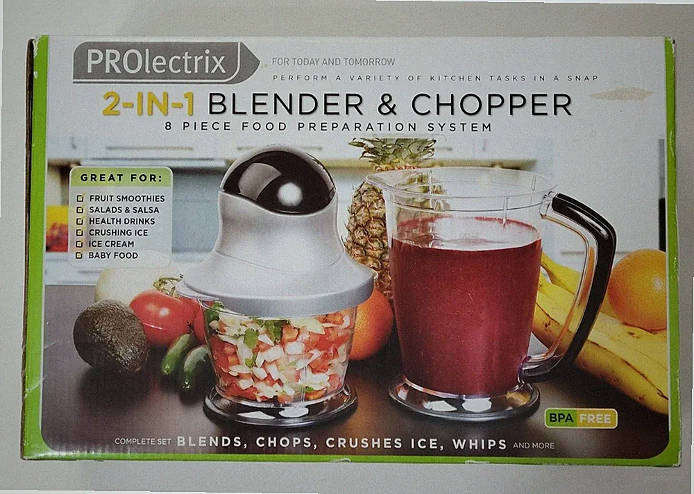 PROlectrix 2-in-1 Blender Chopper Ice Crusher 8 Piece Food Processor System