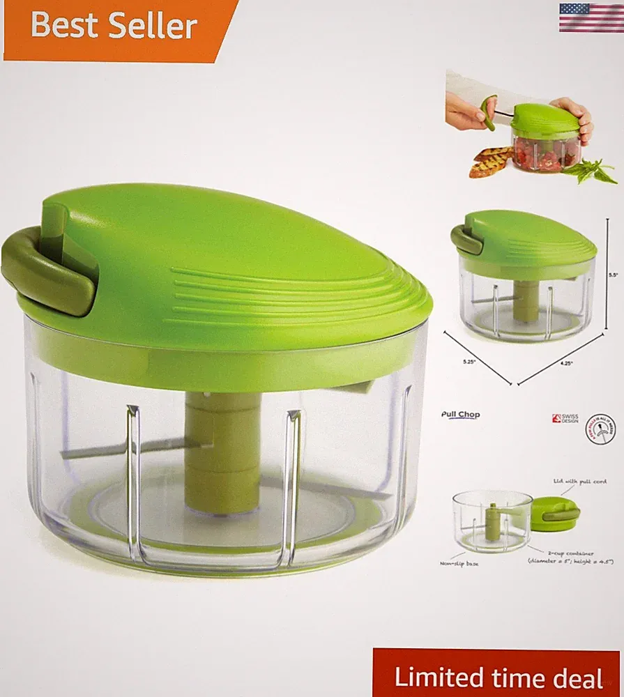 Pull Chop Chopper/Manual Food Processor with Cord Mechanism, Green, 2-Cup
