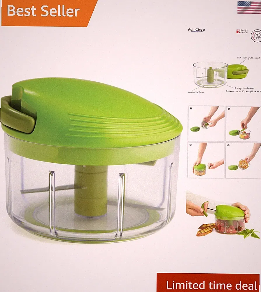 Pull Chop Manual Food Processor 2‑Cup Green with Cord, Stainless Steel Blades