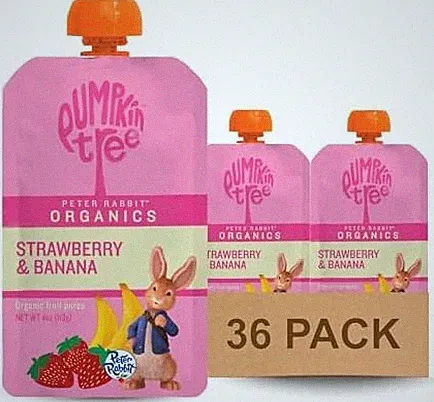 Pumpkin Tree Peter Rabbit Organic Strawberry Banana Fruit Pouches 4 oz 36 Pack