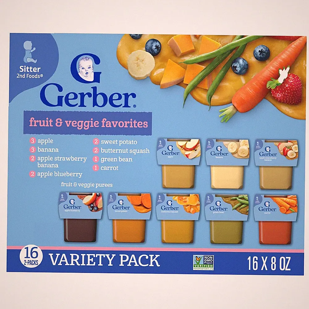 Purees 2nd Foods Veggie & Fruit Variety Pack, 8 Ounces, Box of 16 (Packaging May