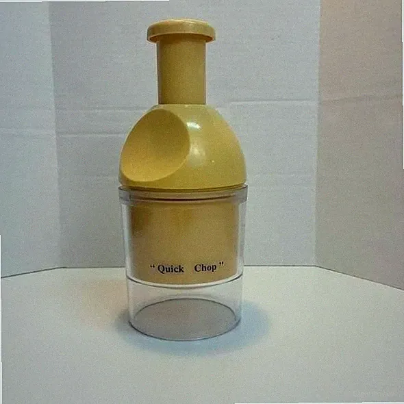 Quick Chop Manual Food Chopper Yellow Vintage Kitchen Gadget Onion Veggie Retro