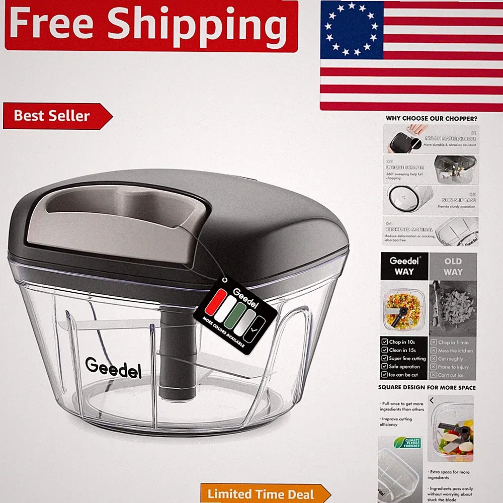 Quick Clean Manual Food Chopper - 2 Cup Vegetable Cutter with Non-Slip Base