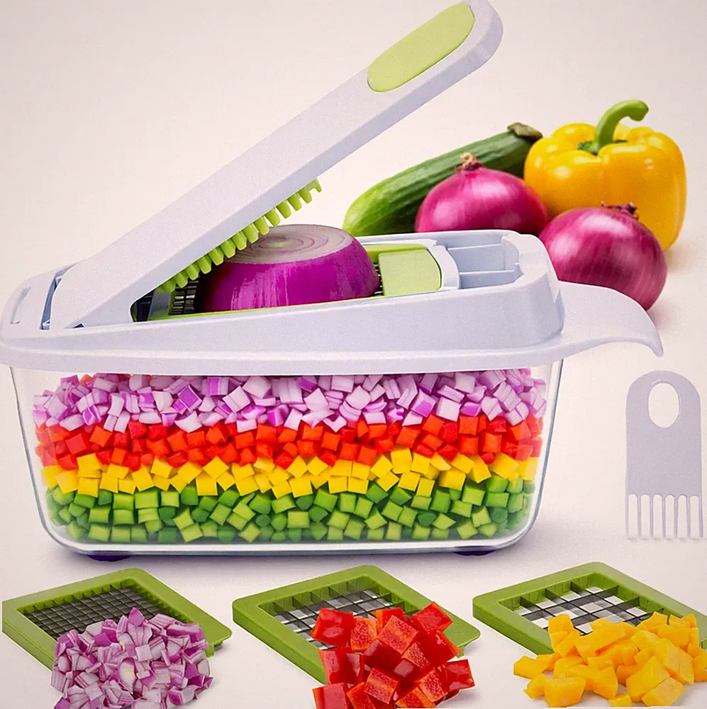 Quickpush Manual Vegetable Chopper: 8-Cup Push-Down Onion Dicer & Food Chopper