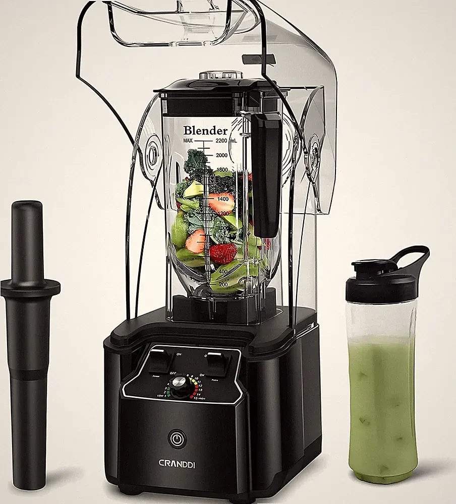 Quiet Commercial Blender with Soundproof Shield, 2200 Watt Professional Blend...