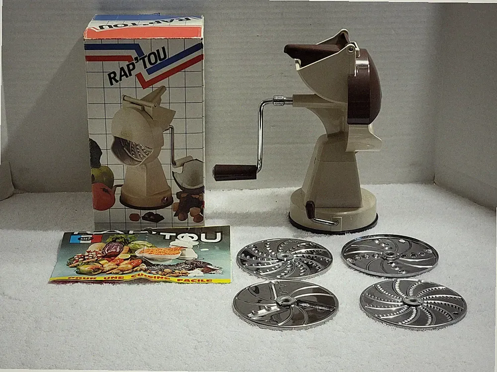 Rap'Tou Manual Food Processor Mouli w/4 Blades Grate, Slice, Shred Made in Franc