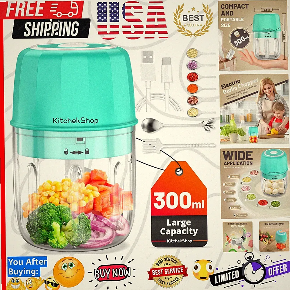 Rechargeable Portable and Cordless Mini Food Processor 300ML with Stainless S...