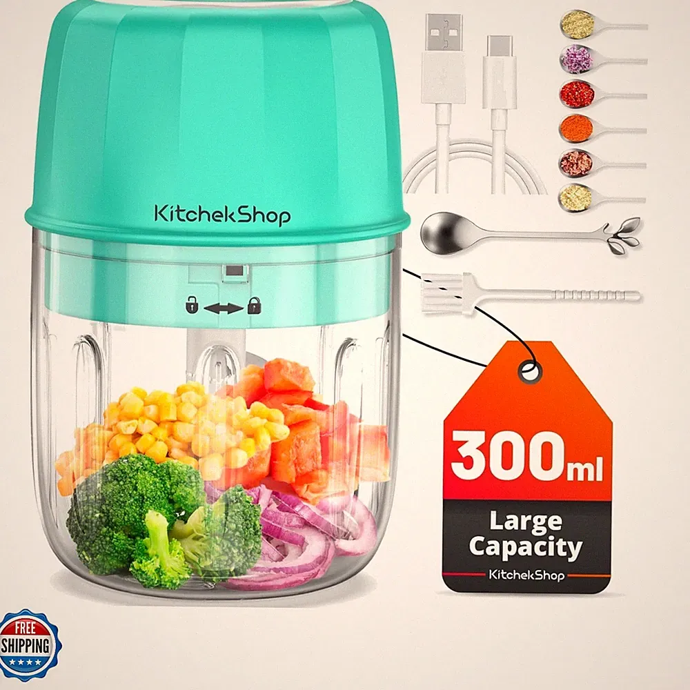 Rechargeable Portable and Cordless Mini Food Processor 300ML with Stainless S...