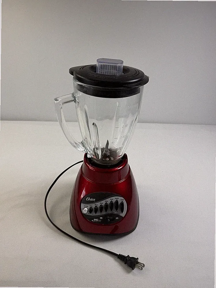 Red Oster 16 Speed Blender Glass Jar Plus Plastic Food Processor All Metal Drive