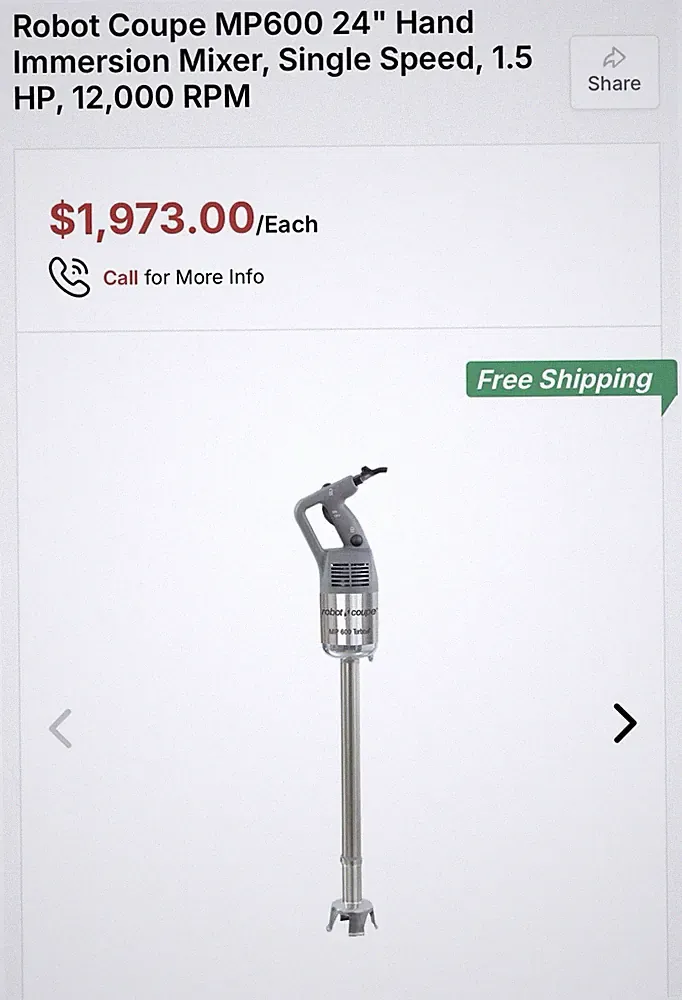 Robot Coupe MP600 Turbo Commercial Immersion Blender 120V 18"/24"