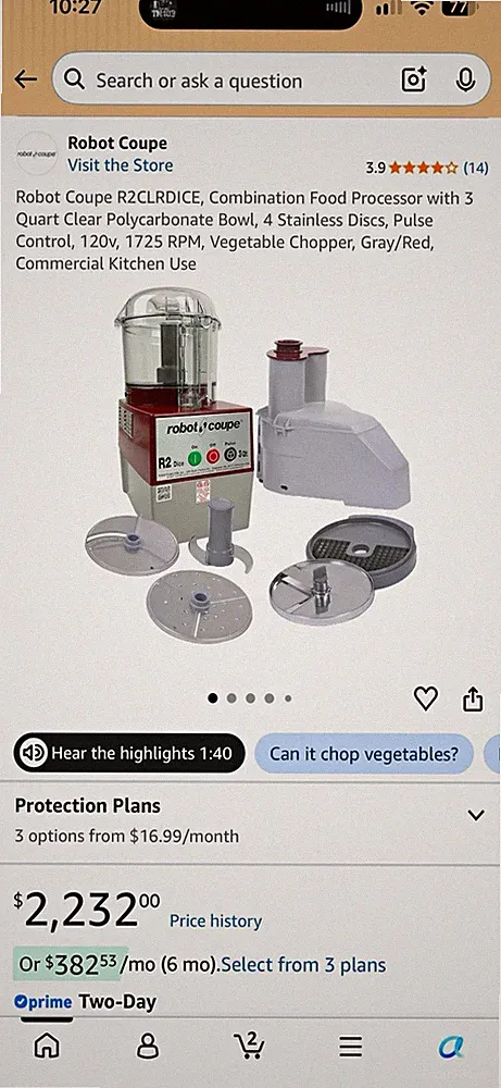Robot Coupe R2D DICE CLEAR Full-Size Food Processor 3 Qt 2520W 120V