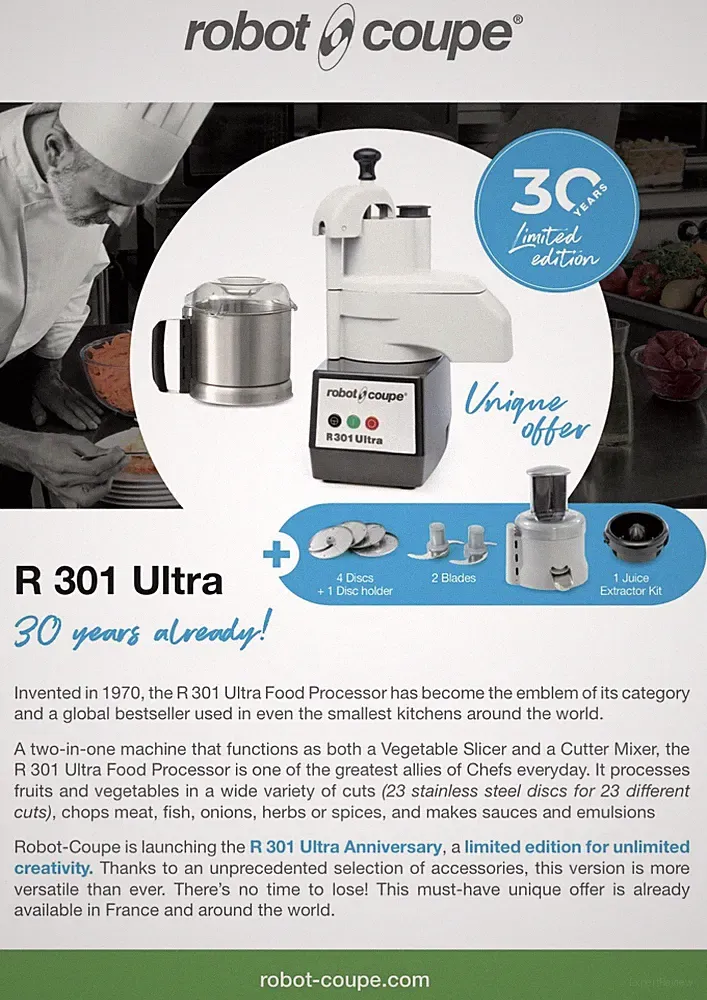 Robot Coupe R301 Ultra 30th Limited Edition 3.7L Stainless Steel Food Processor