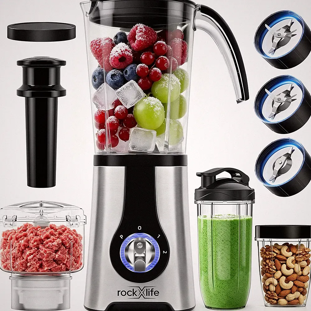 Rockxlife Blender and Food Processor Combo, 5-in-1 Countertop Blender with 42...