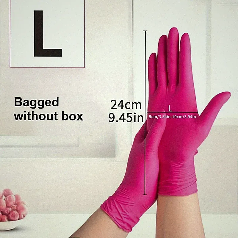 Rose Red Nitrile Disposable Gloves Powder Latex Free for Food Prep Beauty 50 PCS